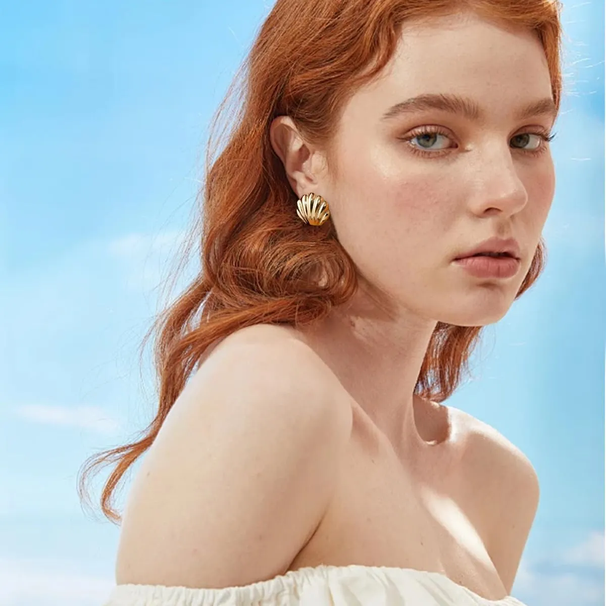 Gold Starfish Shell Conch Seashell Earrings - Trendy Summer Boho Ocean Chunky Statement Beach Jewelry - Gifts for Women
