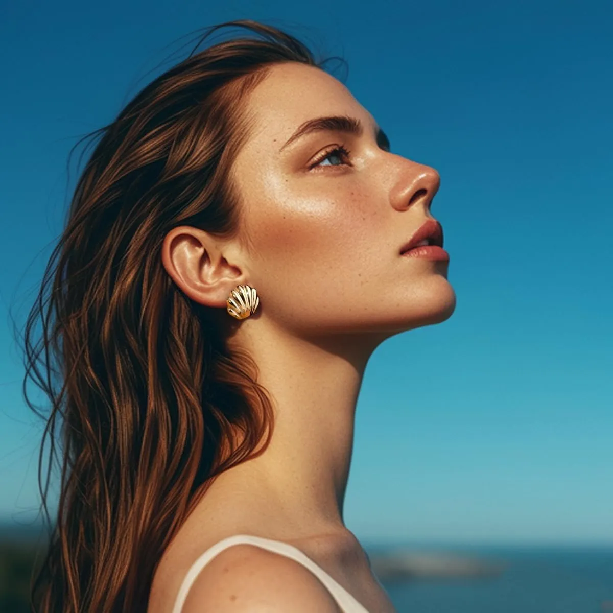 Gold Starfish Shell Conch Seashell Earrings - Trendy Summer Boho Ocean Chunky Statement Beach Jewelry - Gifts for Women