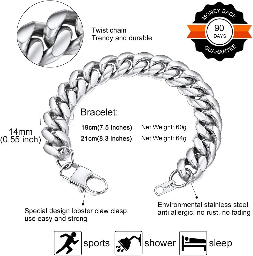 GOLDCHIC JEWELRY Chain Bracelet for Men Women Stainless Steel Miami Curb Bracelets, 6mm, 10mm, 14mm Chunky Cuban Link Bracelets Hip Hop Jewelry for Rapper