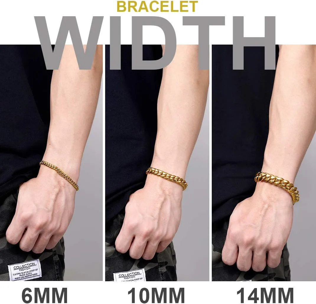 GOLDCHIC JEWELRY Chain Bracelet for Men Women Stainless Steel Miami Curb Bracelets, 6mm, 10mm, 14mm Chunky Cuban Link Bracelets Hip Hop Jewelry for Rapper