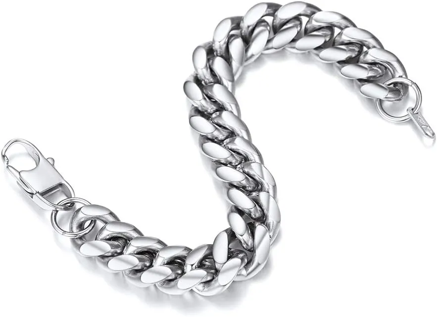 GOLDCHIC JEWELRY Chain Bracelet for Men Women Stainless Steel Miami Curb Bracelets, 6mm, 10mm, 14mm Chunky Cuban Link Bracelets Hip Hop Jewelry for Rapper