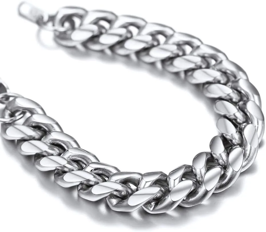 GOLDCHIC JEWELRY Chain Bracelet for Men Women Stainless Steel Miami Curb Bracelets, 6mm, 10mm, 14mm Chunky Cuban Link Bracelets Hip Hop Jewelry for Rapper