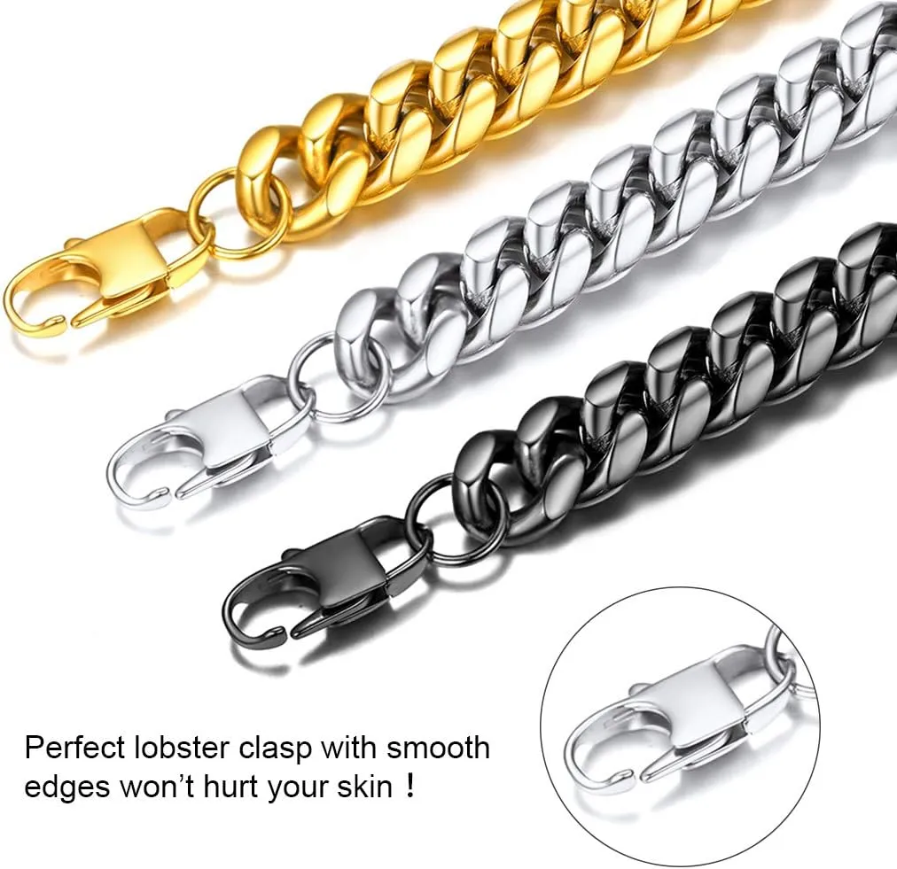 GOLDCHIC JEWELRY Chain Bracelet for Men Women Stainless Steel Miami Curb Bracelets, 6mm, 10mm, 14mm Chunky Cuban Link Bracelets Hip Hop Jewelry for Rapper