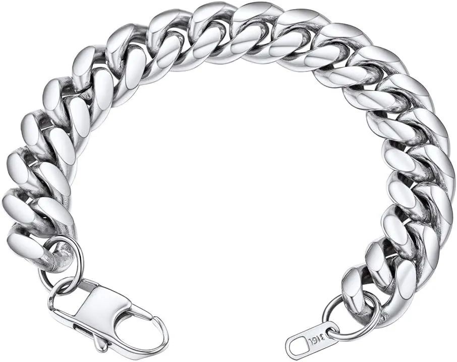 GOLDCHIC JEWELRY Chain Bracelet for Men Women Stainless Steel Miami Curb Bracelets, 6mm, 10mm, 14mm Chunky Cuban Link Bracelets Hip Hop Jewelry for Rapper