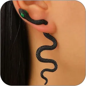 Goth Long Black Snake Earrings for Women, Gothic Punk Detachable Serpent Snake Earrings Hip Hop Snake Ear Wraps Accessories Halloween Jewelry Gifts