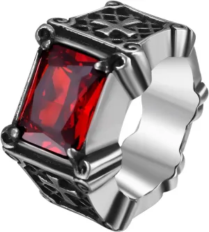 Gothic Cross Ring for Men Women: Rectangular Agate Red Black Stone Stainless Steel Biker Rings Band Pinky Ring, Size 7-13