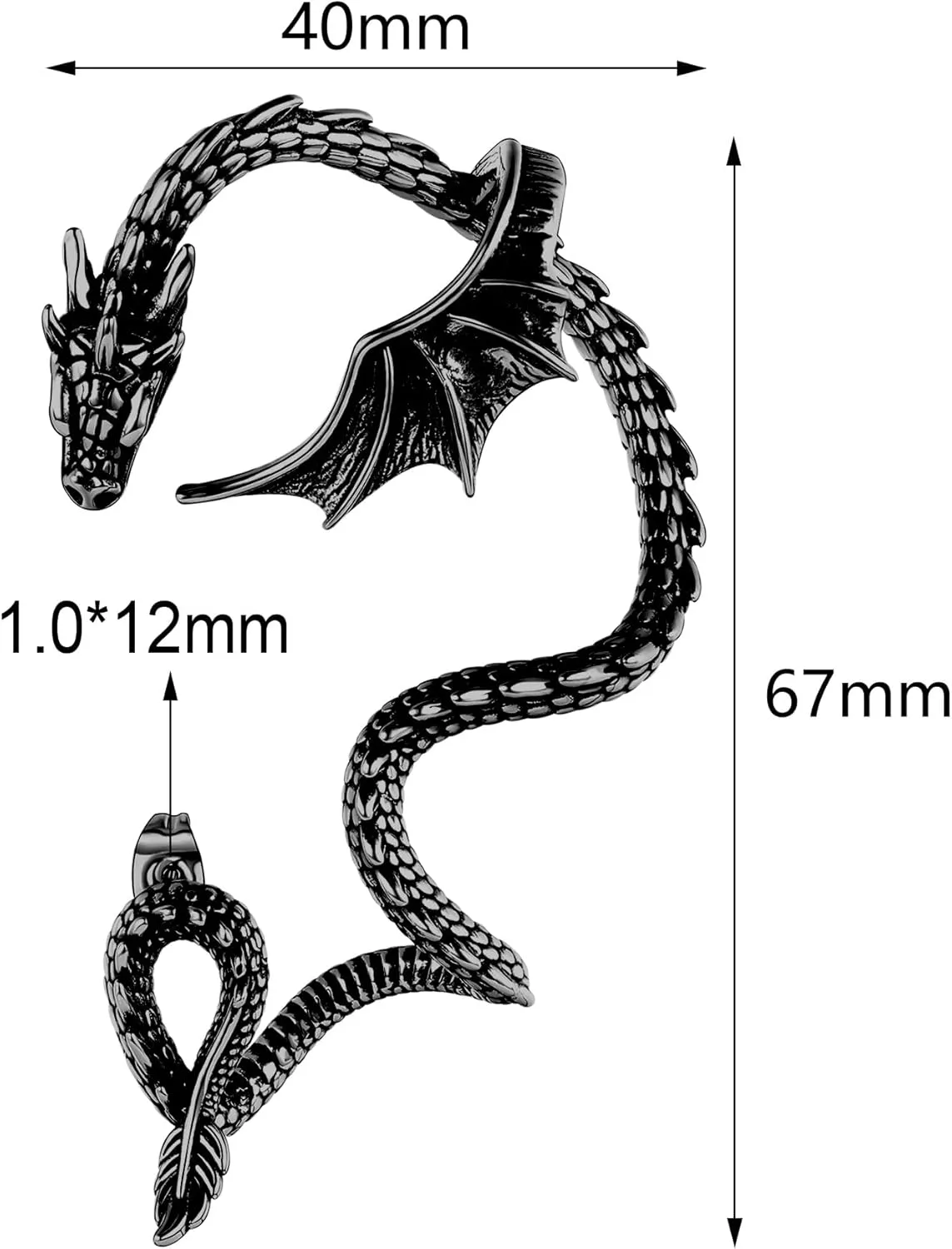 Gothic Dragon Ear Cuff - 1pcs Retro Silver Punk Hip Hop Stainless Steel Snake Dragon Cuff Earring Cartilage Climber Ear Wrap Ear Earrings Stud Wrap Snake Earrings for Women or Men