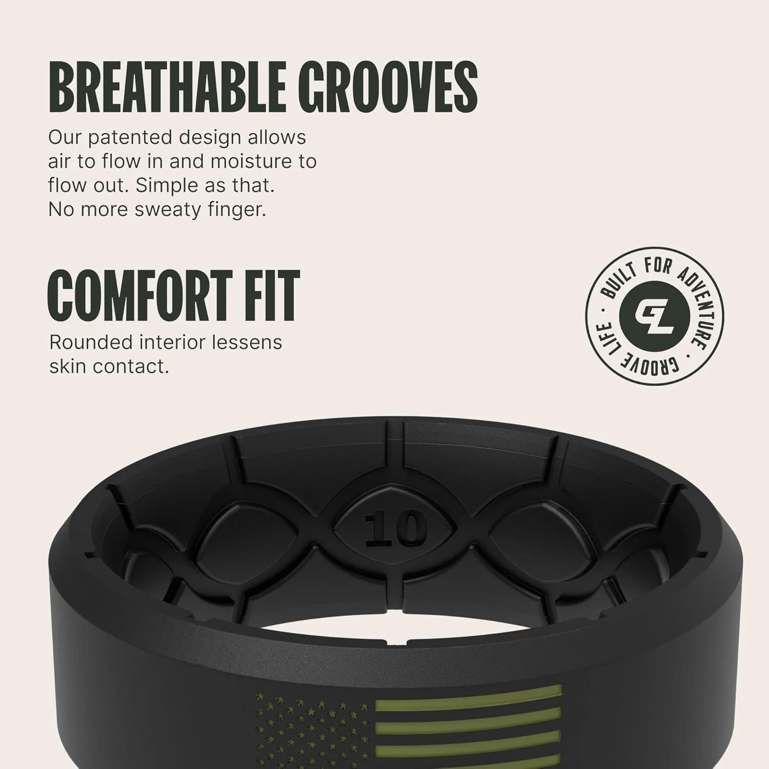 Groove Life Edge Hero Ring - Breathable Silicone Wedding Rings for Men, Lifetime Coverage, Unique Design, Comfort Fit Ring