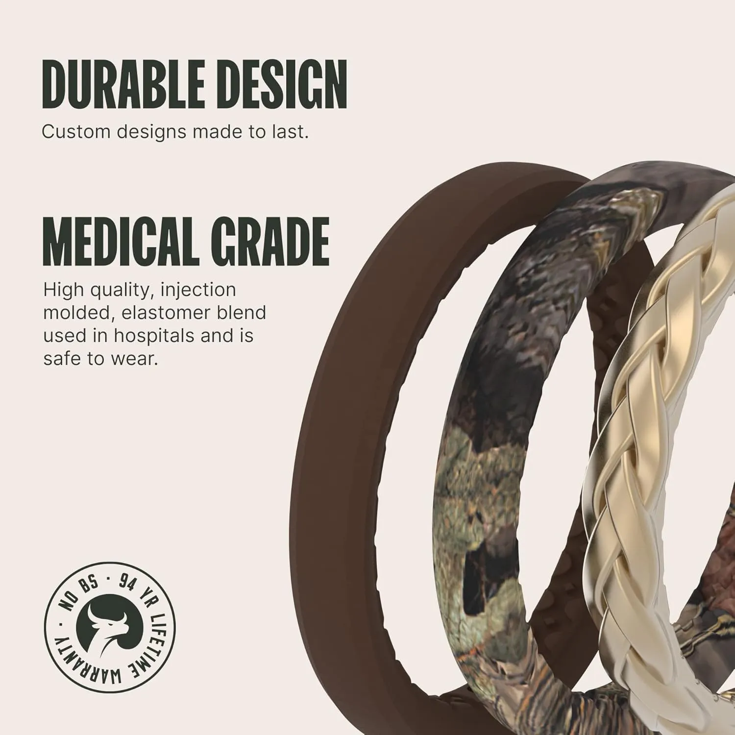 Groove Life Mossy Oak Women's Camo Silicone Ring - Breathable Rubber Wedding Rings for Women, Lifetime Coverage, Unique Design, Comfort Fit Ring