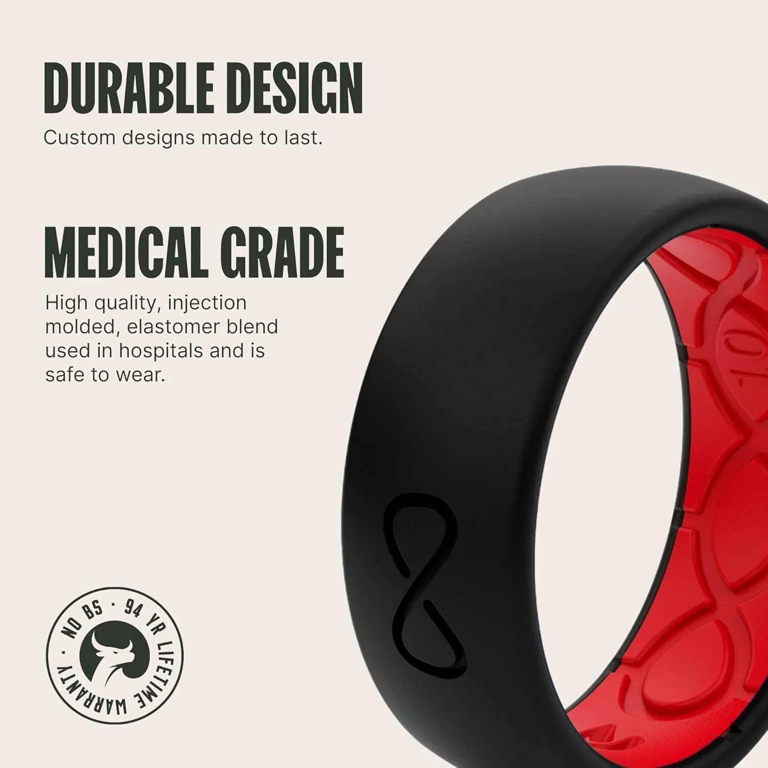 Groove Life Solid Silicone Ring - Breathable Rubber Wedding Rings for Men, Lifetime Coverage, Unique Design, Comfort Fit Ring
