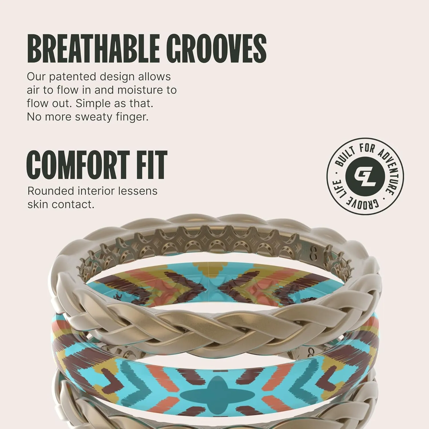 Groove Life with Katie Van Slyke Ring - Breathable Silicone Wedding Rings for women, Lifetime Coverage, Unique Design, Comfort Fit Ring
