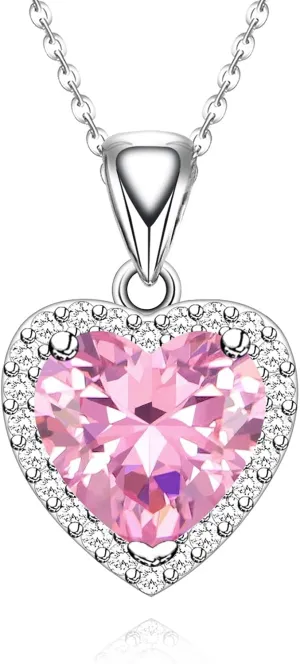 GZWHD Love Heart Pendant Necklaces for Women Girls Cubic Zirconia Birthstone Gift Valentine's Day/Mother's Day/Christmas/Anniversary/Birthday Gift for Mother/Wife/Friend/Daughter/Lover Wedding/Prom/Party Necklace Pendant