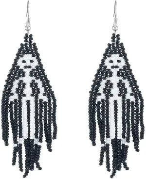 Halloween Long Beaded Tassel Ghost Dangling Drop Earrings Spooky Skeleton Fringe Chandelier for Women Funny Holiday Costumes Party Jewelry