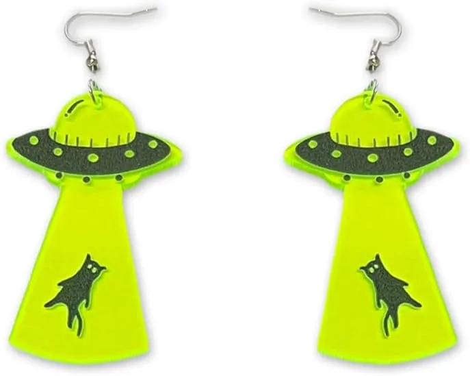 Halloween Skeleton kull Head UFO Earrings Acrylic Alien Dinosaur Cat Spaceship Dangle Earrings for Women Halloween Costume Party Jewelry