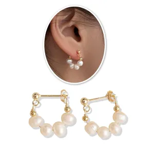 Handcrafted Natural Freshwater Pearl Beads Hoop Earrings with 18k Gold Vermeil - Dainty and Elegant - Lovingly Handmade (yellow-gold-plated-silver)