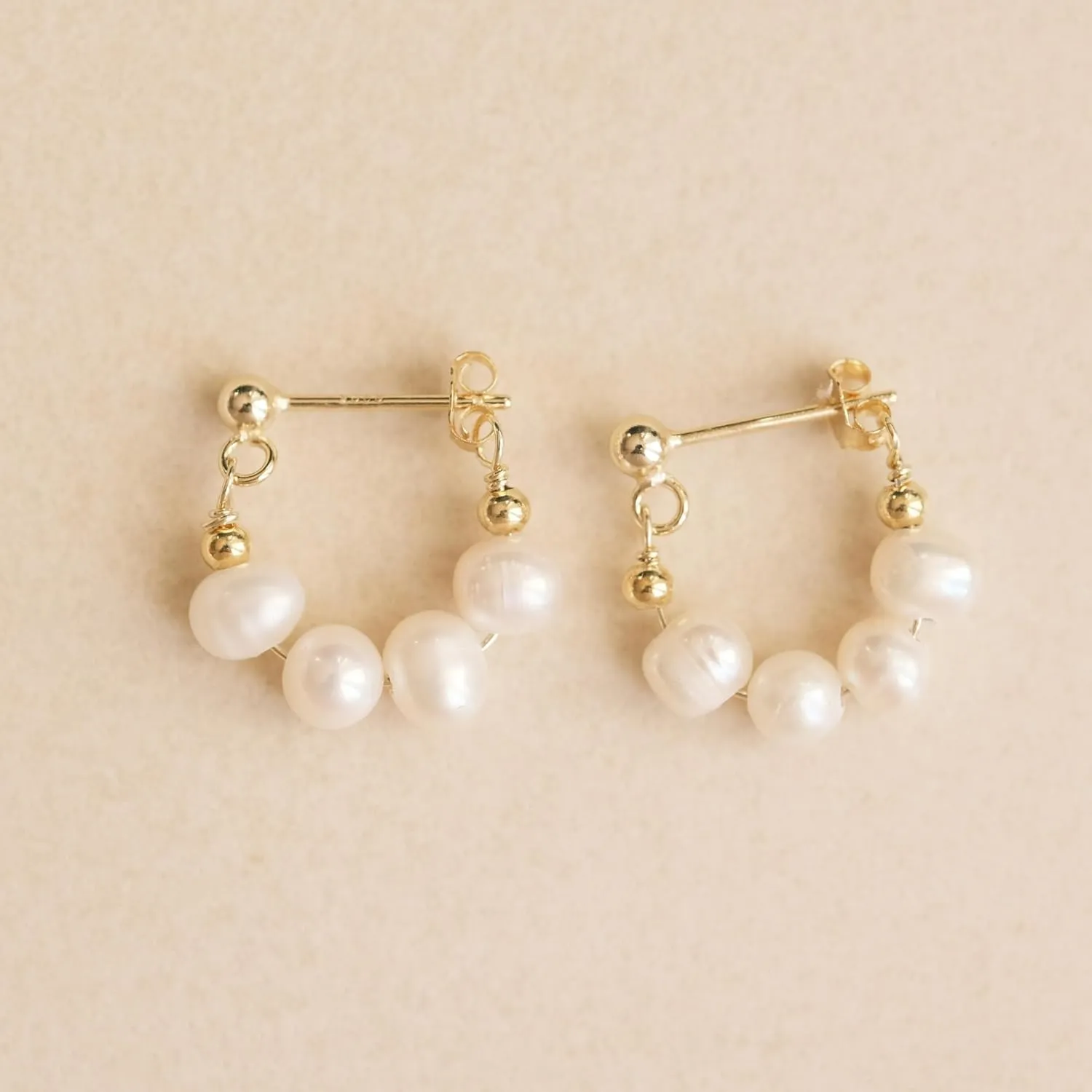Handcrafted Natural Freshwater Pearl Beads Hoop Earrings with 18k Gold Vermeil - Dainty and Elegant - Lovingly Handmade (yellow-gold-plated-silver)