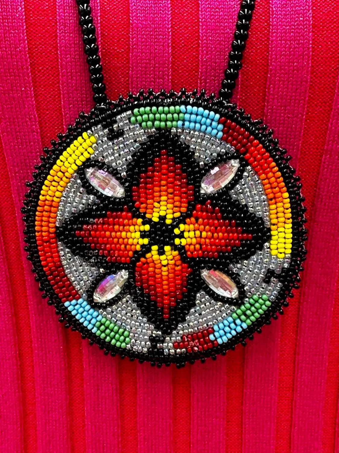 Handmade Southwestern Native American Inspired Beaded Medallion Necklace Earrings Set