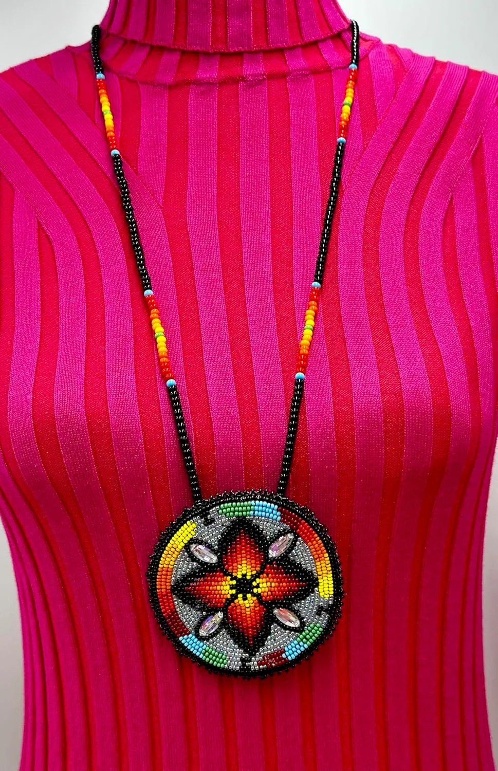 Handmade Southwestern Native American Inspired Beaded Medallion Necklace Earrings Set