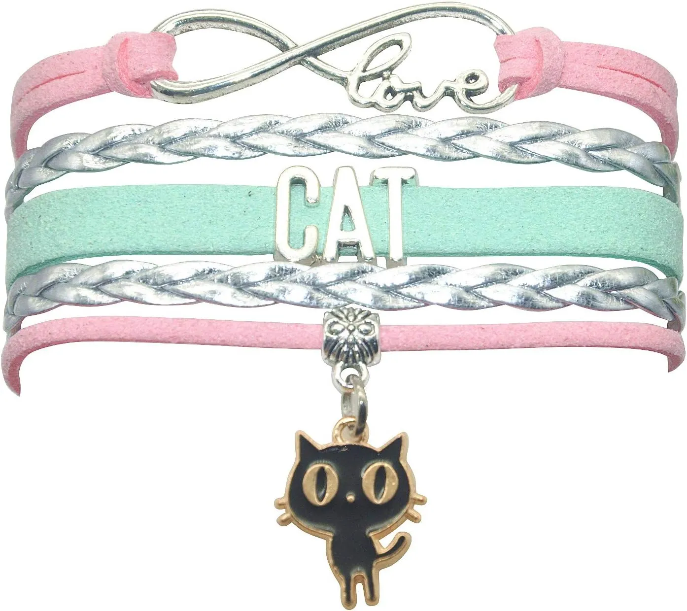 HCChanshi Cat Bracelet - Infinity Love Charm Bracelet for Women, Men, Adult Cat Lover, Cat Themed Gift