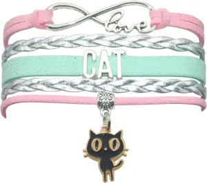 HCChanshi Cat Bracelet - Infinity Love Charm Bracelet for Women, Men, Adult Cat Lover, Cat Themed Gift