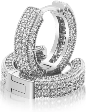 HELLOICE Hoop Earrings Iced Out Cubic Zirconia Huggie Cartilage Cuff Diamond Hypoallergenic Round Circle Earrings Hoop Earrings 5A CZ Stones Lightweight for Men