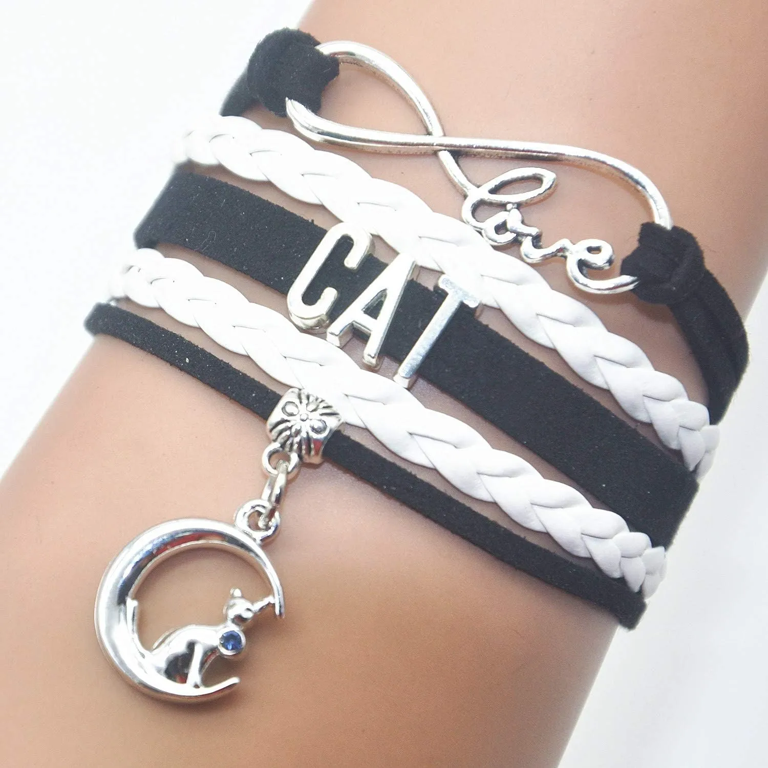 HHHbeauty Kitten Cat Bracelet Infinity Love Charm Cat BFF Jewelry Gifts For Women, Men, Adult Cat Lovers Owner, Cat Themed Gifts