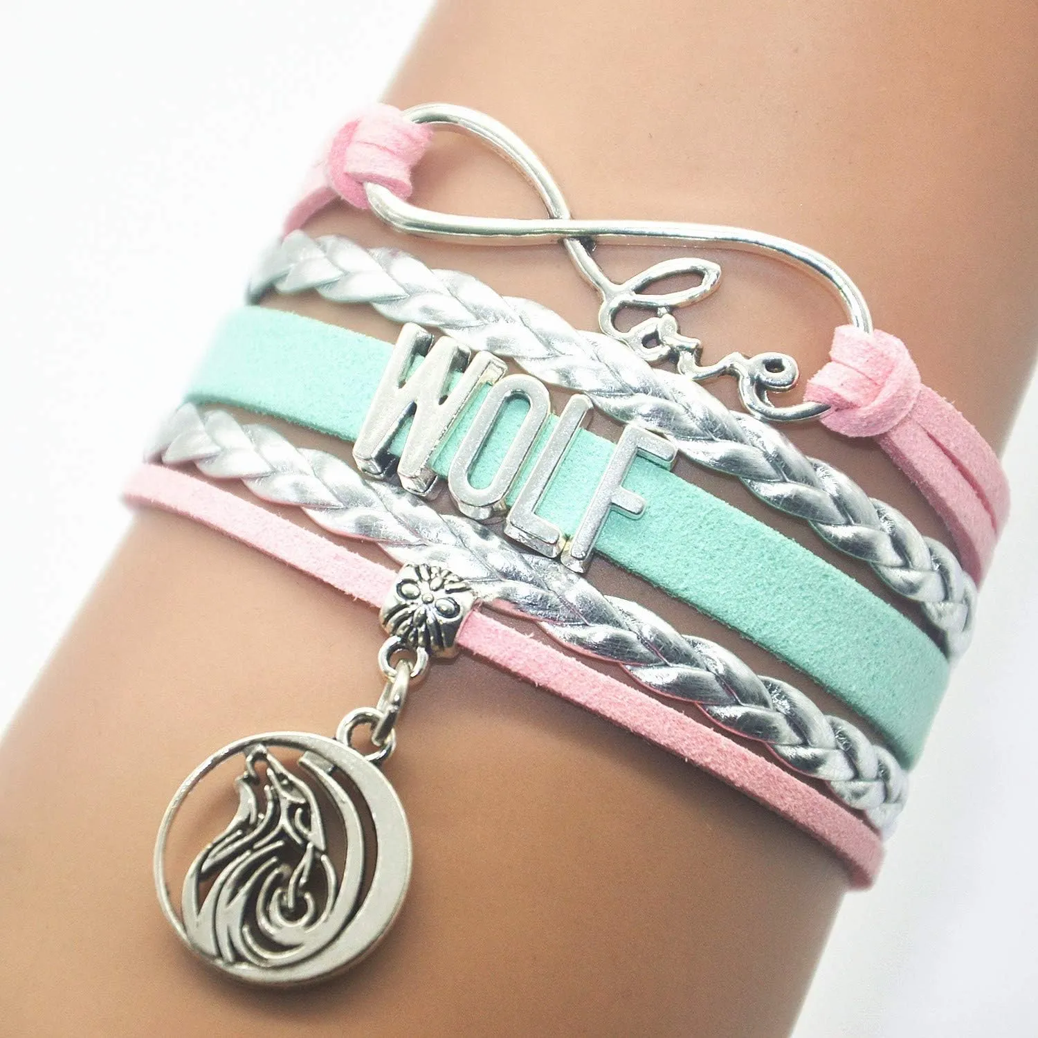 HHHbeauty Wolf Bracelet - Leather Infinity Love Jewelry for Women, Men, Adult Wolf Lovers - Party and Themed Gifts