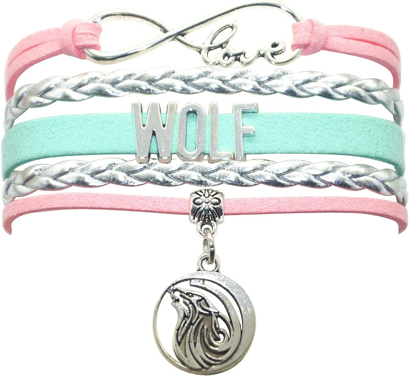 HHHbeauty Wolf Bracelet - Leather Infinity Love Jewelry for Women, Men, Adult Wolf Lovers - Party and Themed Gifts