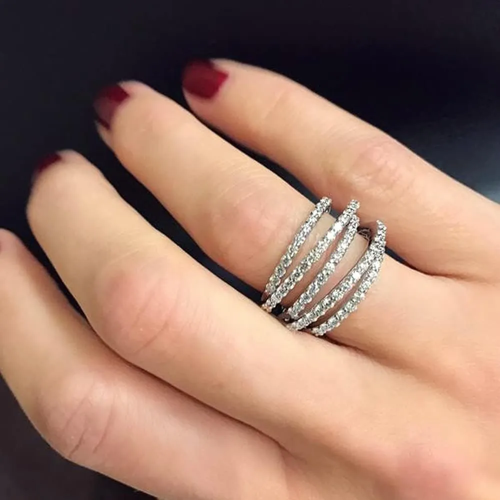 Hip hop Style Full Diamond Couple Ring 925 Sterling Silver Shiny Full Diamond Ring Cubic Zirconia Rings CZ Ring Retro Geometric Lines Winding Finger Ring Female Irregular Multi-Layer Hand Jewelry7