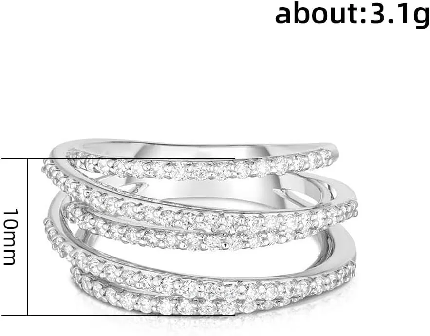 Hip hop Style Full Diamond Couple Ring 925 Sterling Silver Shiny Full Diamond Ring Cubic Zirconia Rings CZ Ring Retro Geometric Lines Winding Finger Ring Female Irregular Multi-Layer Hand Jewelry7