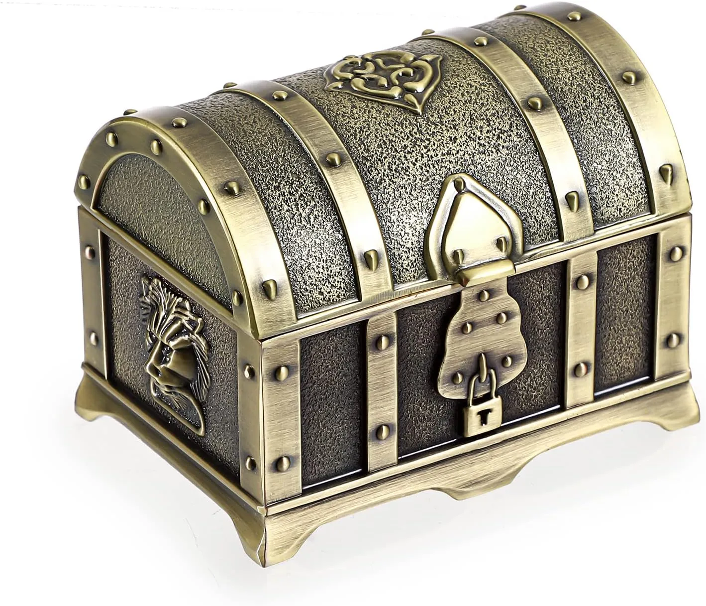 Hipiwe Vintage Metal Jewelry Box Treasure Trinket Chest,Smal Ring Earrings Necklace Keepsake Gift Holder Case for Girls Ladies Women (Bronze, Small)