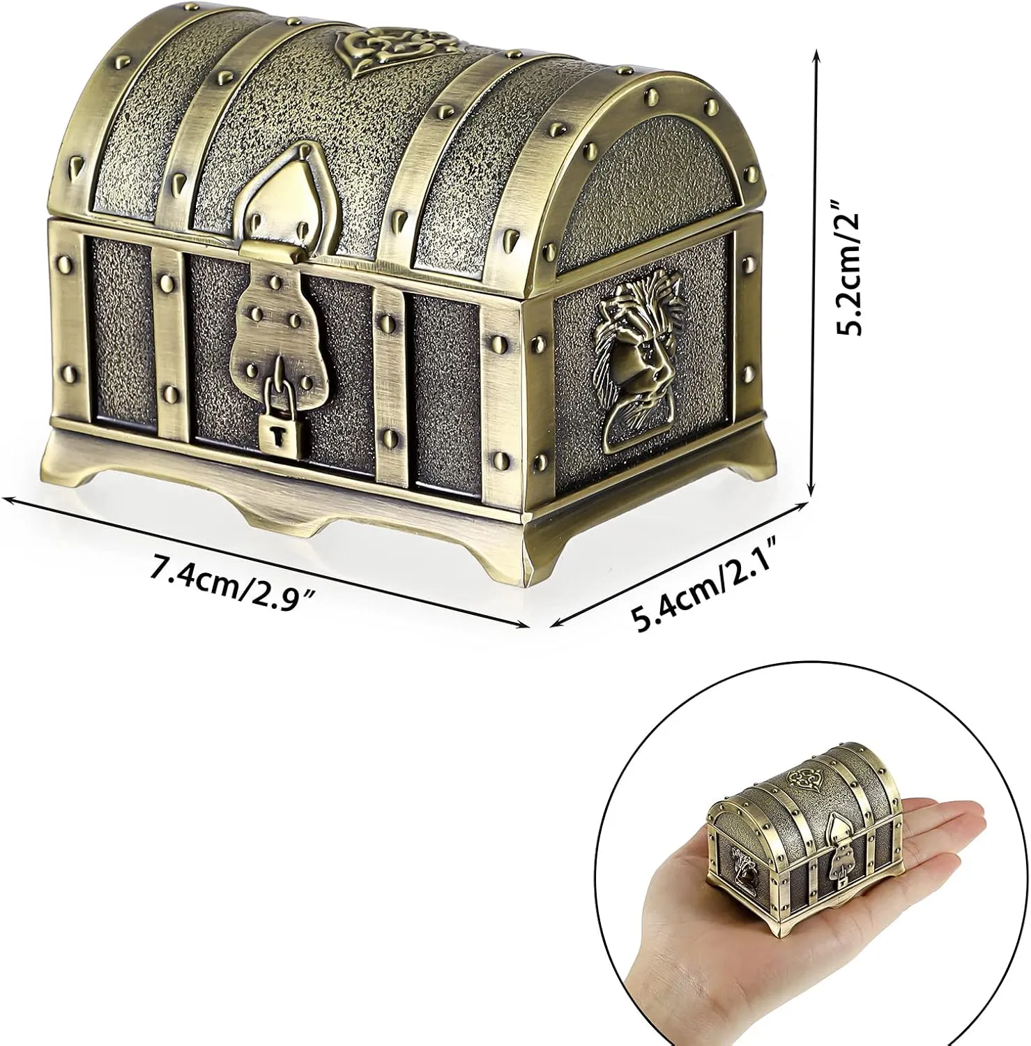 Hipiwe Vintage Metal Jewelry Box Treasure Trinket Chest,Smal Ring Earrings Necklace Keepsake Gift Holder Case for Girls Ladies Women (Bronze, Small)