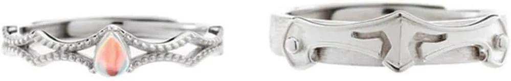 His & Hers Promise Ring 925 Sterling Silver Shiny Couple Rings Cubic Zirconia Rings Princess and knight Love Ring Eternity Engagement Wedding Band Ring for women and menAdjustable Couples Ring (NO.4)