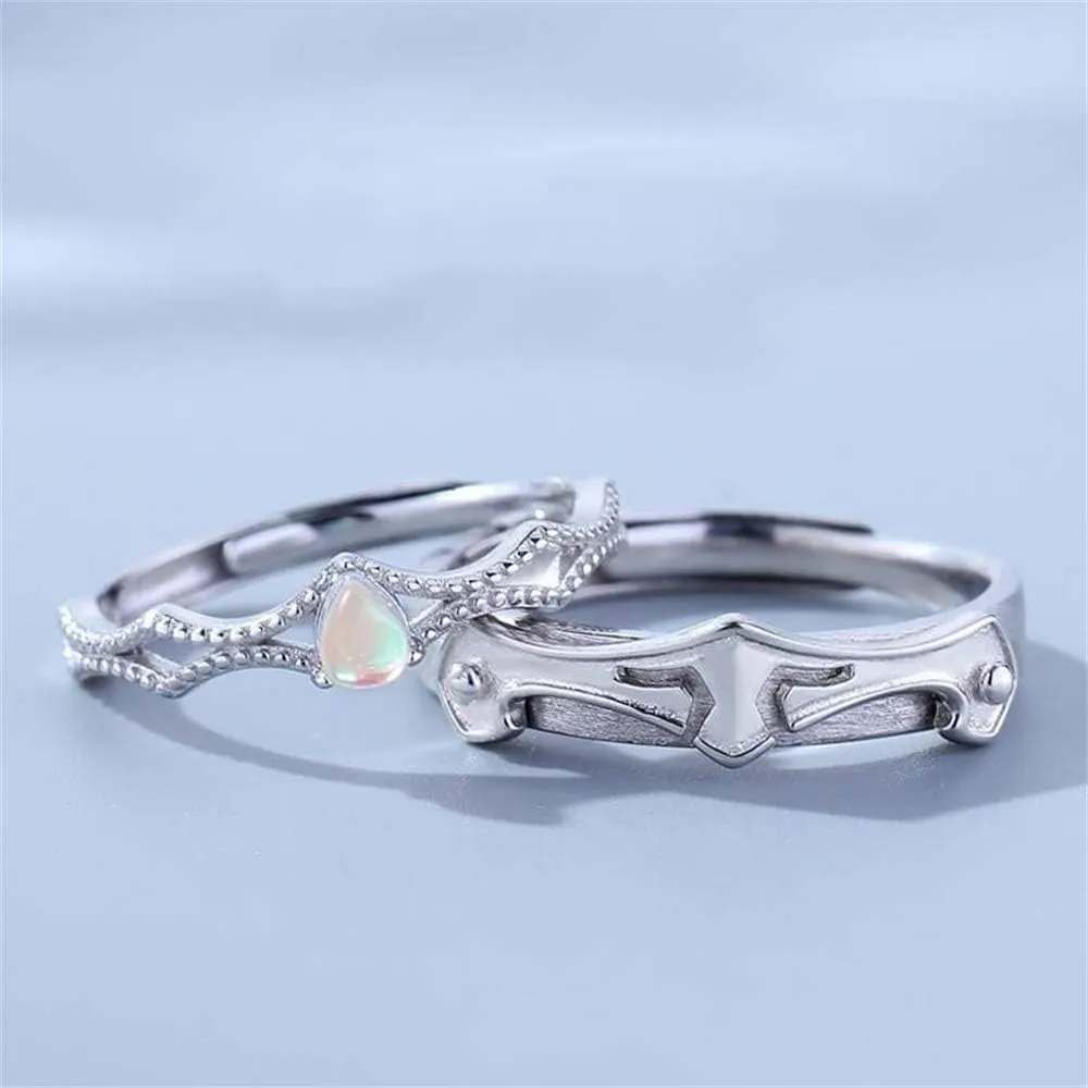 His & Hers Promise Ring 925 Sterling Silver Shiny Couple Rings Cubic Zirconia Rings Princess and knight Love Ring Eternity Engagement Wedding Band Ring for women and menAdjustable Couples Ring (NO.4)