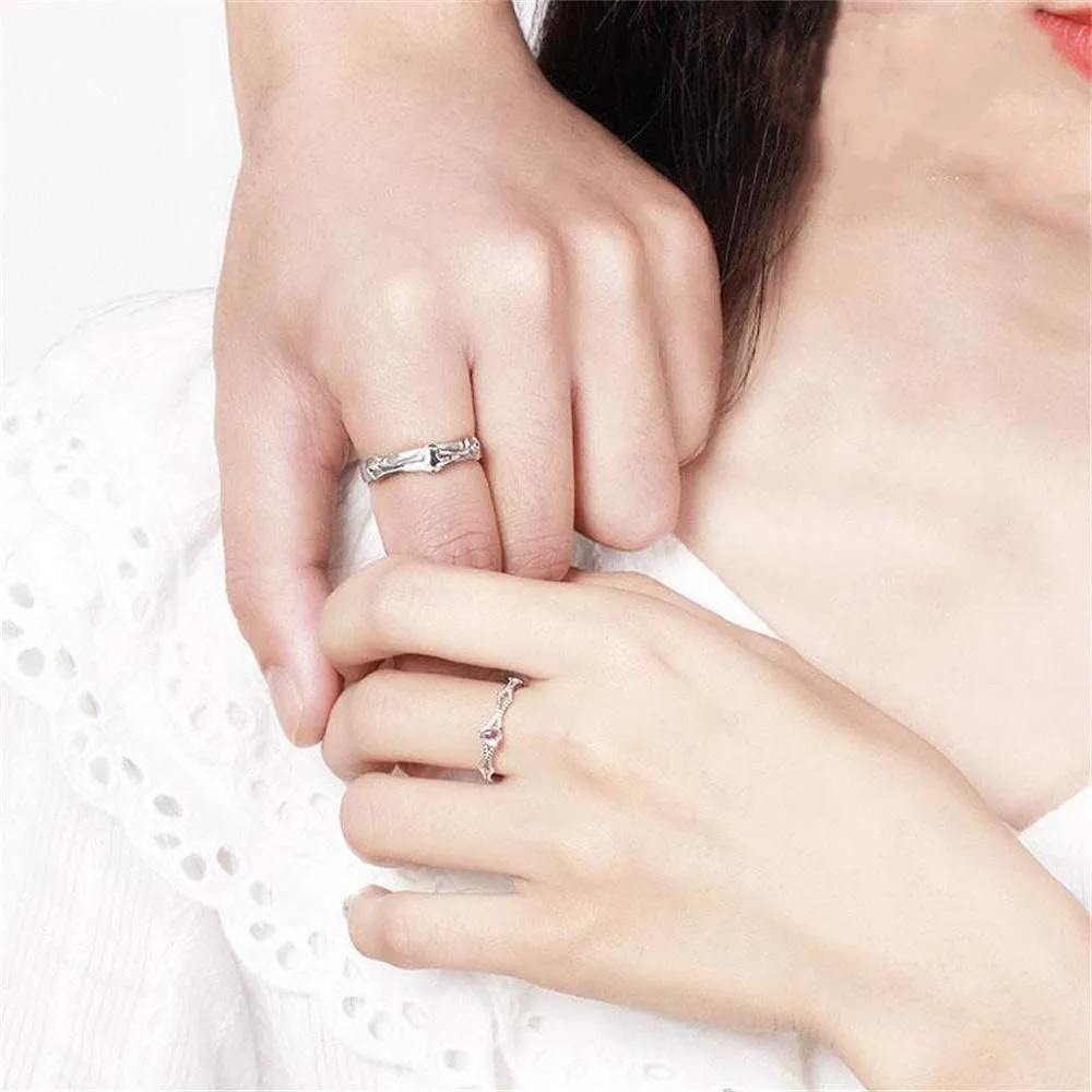 His & Hers Promise Ring 925 Sterling Silver Shiny Couple Rings Cubic Zirconia Rings Princess and knight Love Ring Eternity Engagement Wedding Band Ring for women and menAdjustable Couples Ring (NO.4)