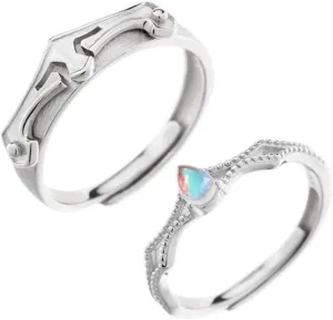 His & Hers Promise Ring 925 Sterling Silver Shiny Couple Rings Cubic Zirconia Rings Princess and knight Love Ring Eternity Engagement Wedding Band Ring for women and menAdjustable Couples Ring (NO.4)