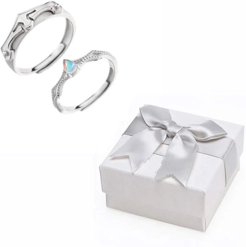 His & Hers Promise Ring 925 Sterling Silver Shiny Couple Rings Cubic Zirconia Rings Princess and knight Love Ring Eternity Engagement Wedding Band Ring for women and menAdjustable Couples Ring (NO.4)