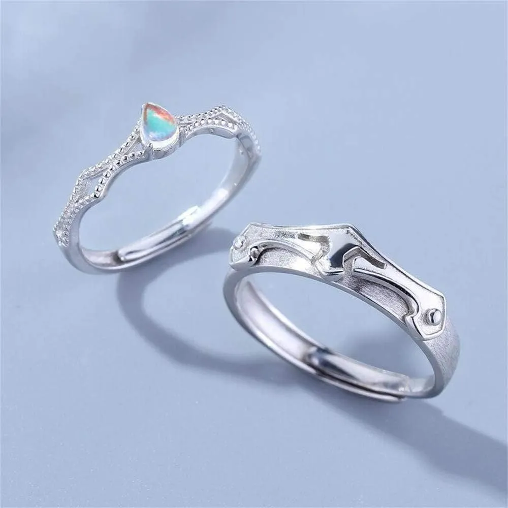 His & Hers Promise Ring 925 Sterling Silver Shiny Couple Rings Cubic Zirconia Rings Princess and knight Love Ring Eternity Engagement Wedding Band Ring for women and menAdjustable Couples Ring (NO.4)