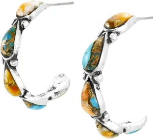 Hoop Turquoise Earrings Sterling Silver 925 Genuine Gemstones & Gemstones