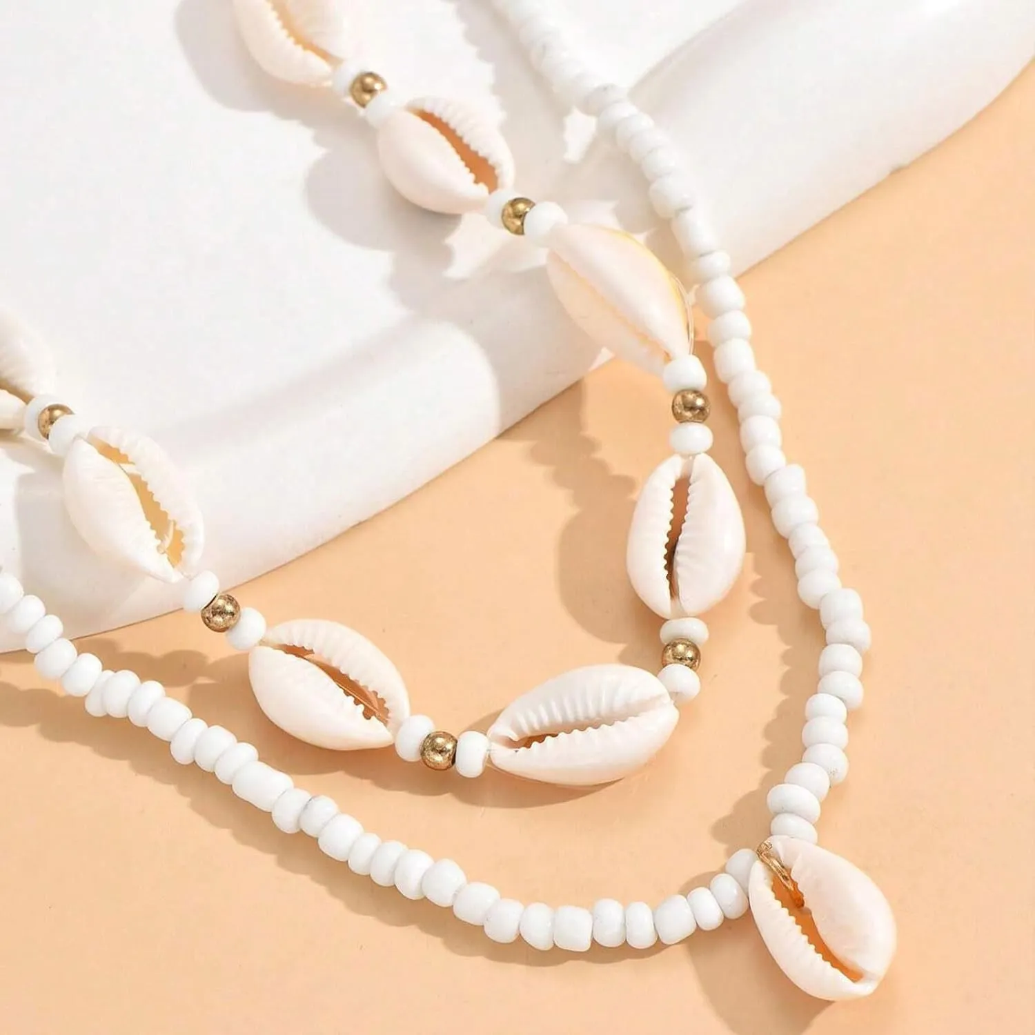 HUASAI Seashell Necklace Beach Jewelry for Women Starfish Shell Necklace Layered Boho Dainty Gold Necklaces Summer Jewelry Stuff Beach Accessories Country Concert Outfits for Women