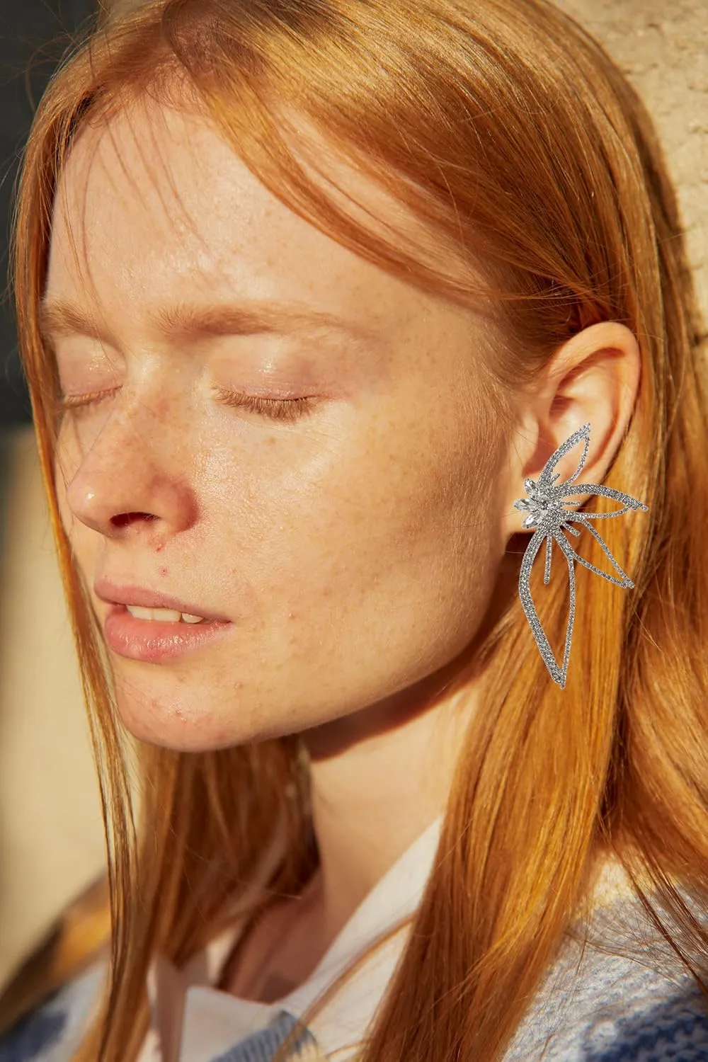 Huge Butterfly Studs Earrings Boho Vintage Rhinestone Statement Earrings Angel Wings Crystal Earrings Shiny Leaf-shaped Flower Stud Earrings Wedding Jewelry Gifts for Women