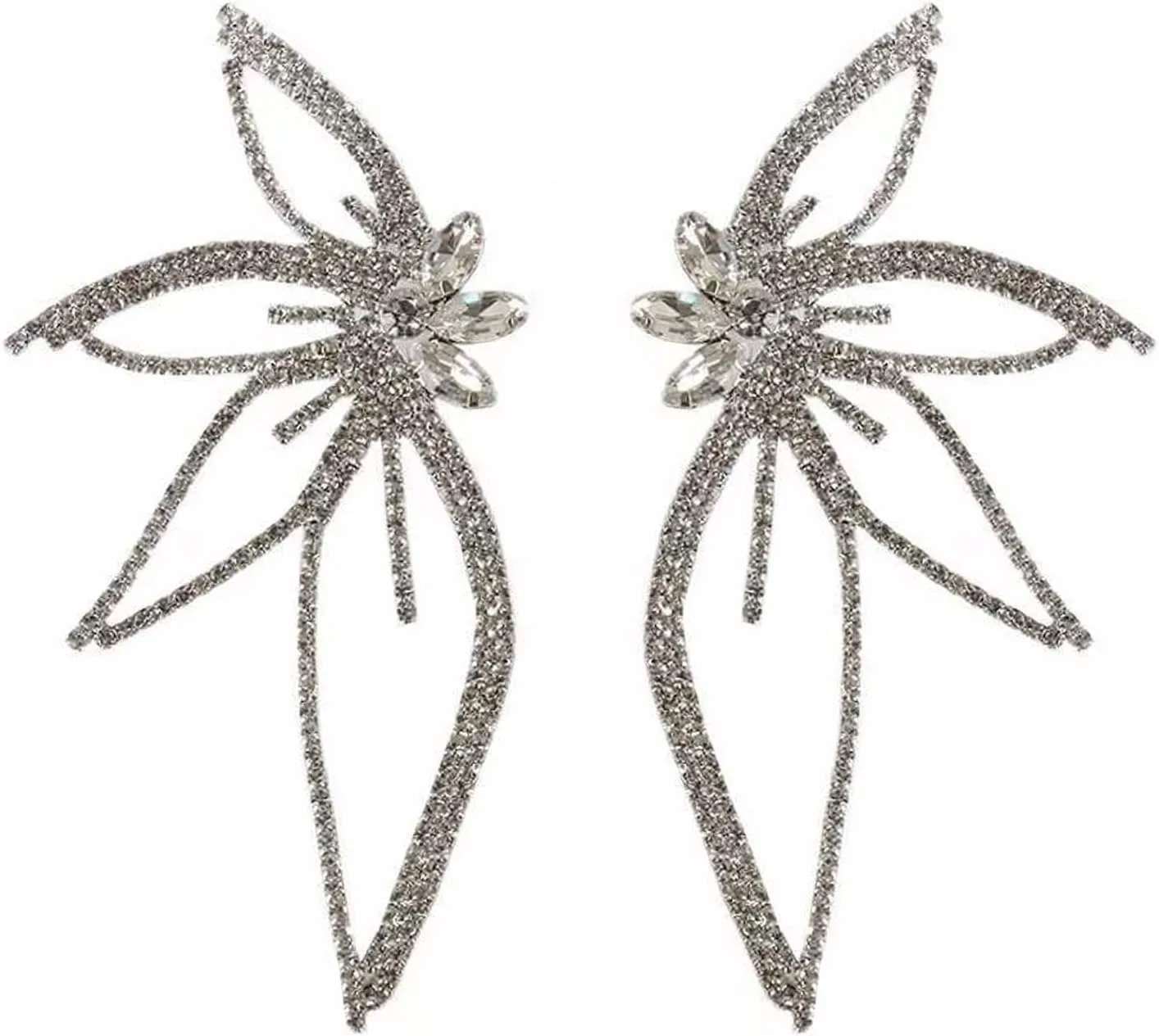 Huge Butterfly Studs Earrings Boho Vintage Rhinestone Statement Earrings Angel Wings Crystal Earrings Shiny Leaf-shaped Flower Stud Earrings Wedding Jewelry Gifts for Women