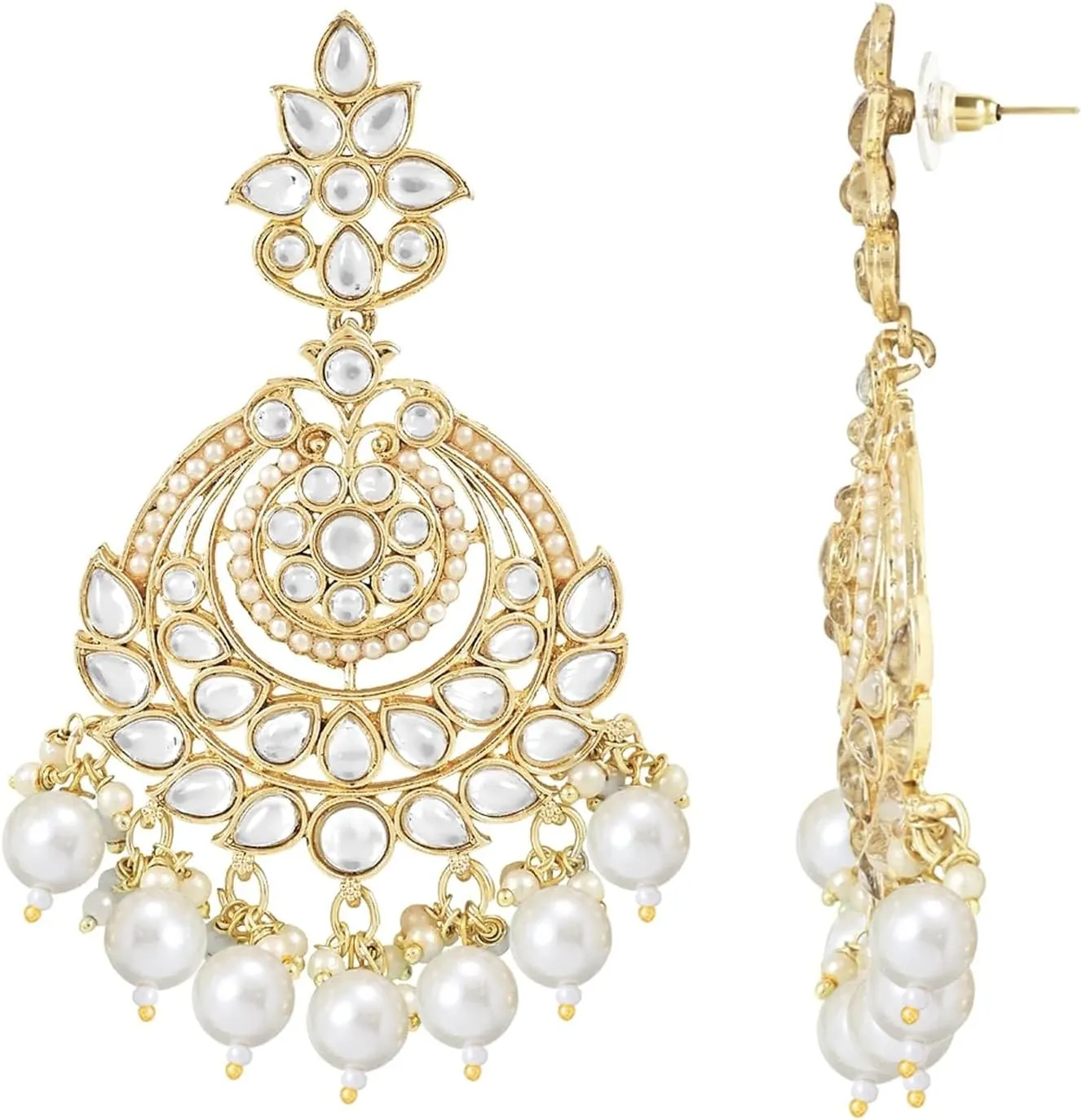 I Jewels Gold Plated Indian Wedding Bollywood Kundan & Pearl Chandbali Earrings with Maang Tikka Set for Women (TE3020-24)