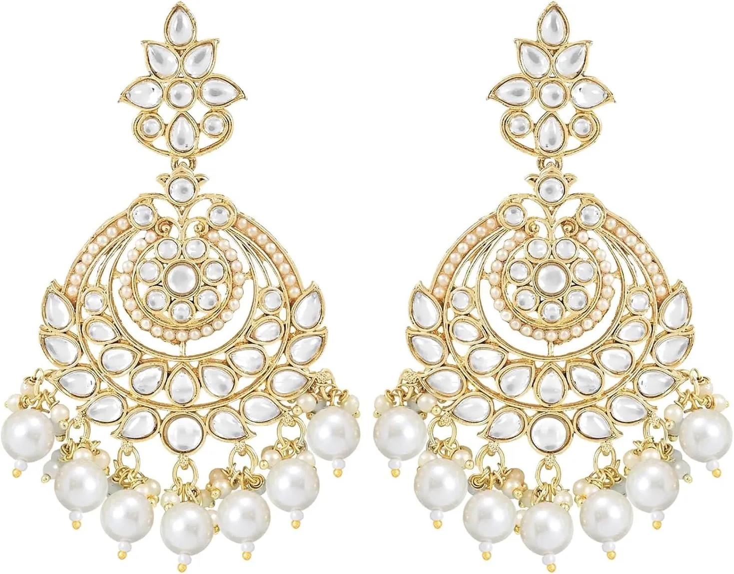 I Jewels Gold Plated Indian Wedding Bollywood Kundan & Pearl Chandbali Earrings with Maang Tikka Set for Women (TE3020-24)