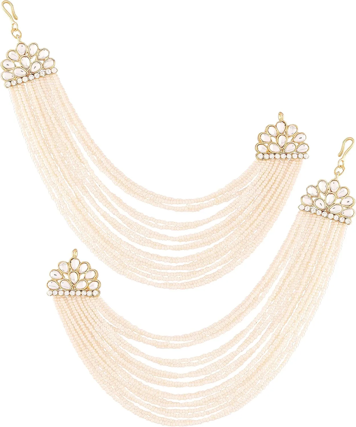 I Jewels Gold Plated Indian Wedding Bollywood Multi Strand Ear Chain With Pearl For Women (E2882)