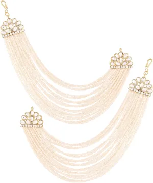 I Jewels Gold Plated Indian Wedding Bollywood Multi Strand Ear Chain With Pearl For Women (E2882)
