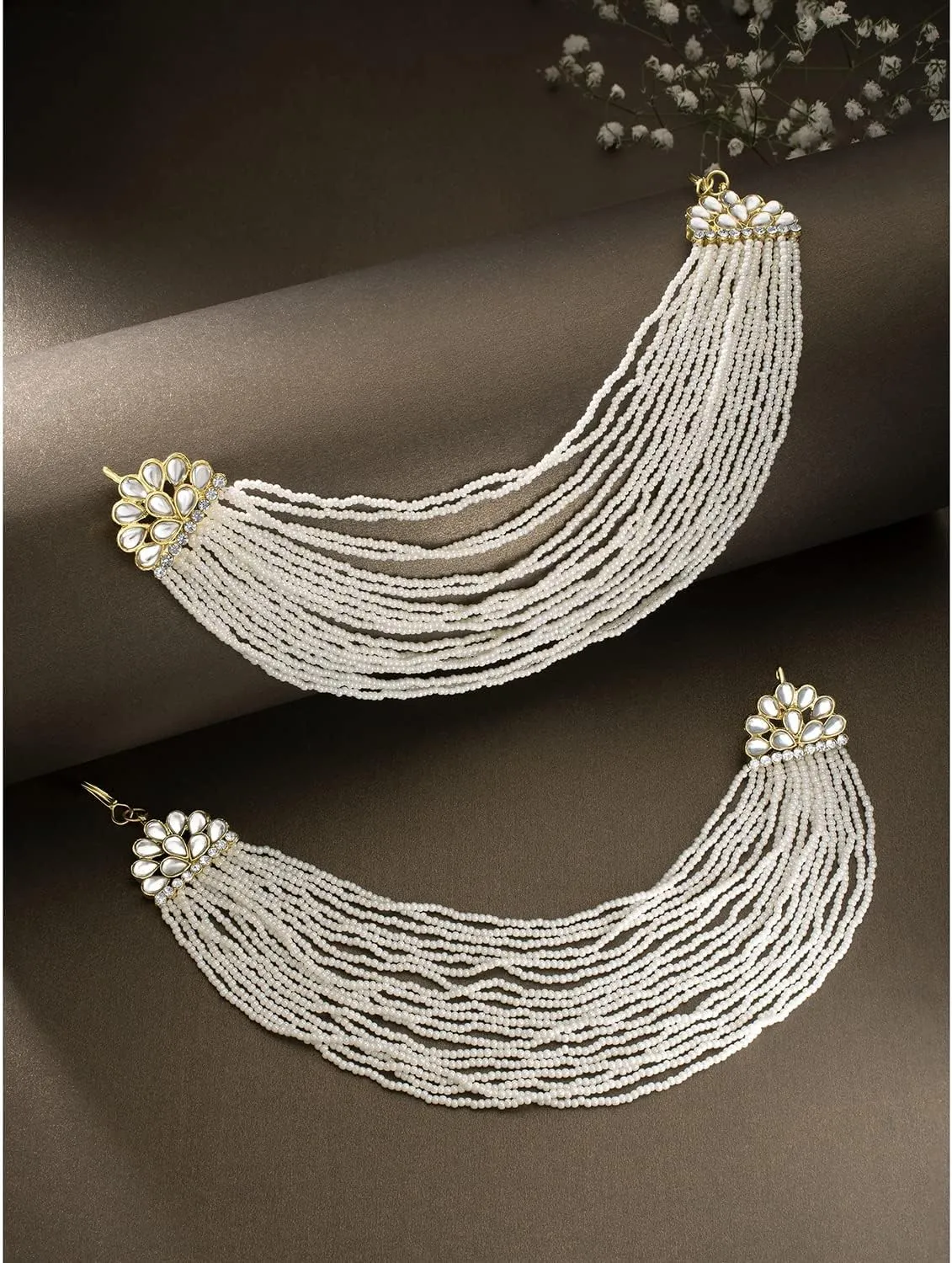 I Jewels Gold Plated Indian Wedding Bollywood Multi Strand Ear Chain With Pearl For Women (E2882)