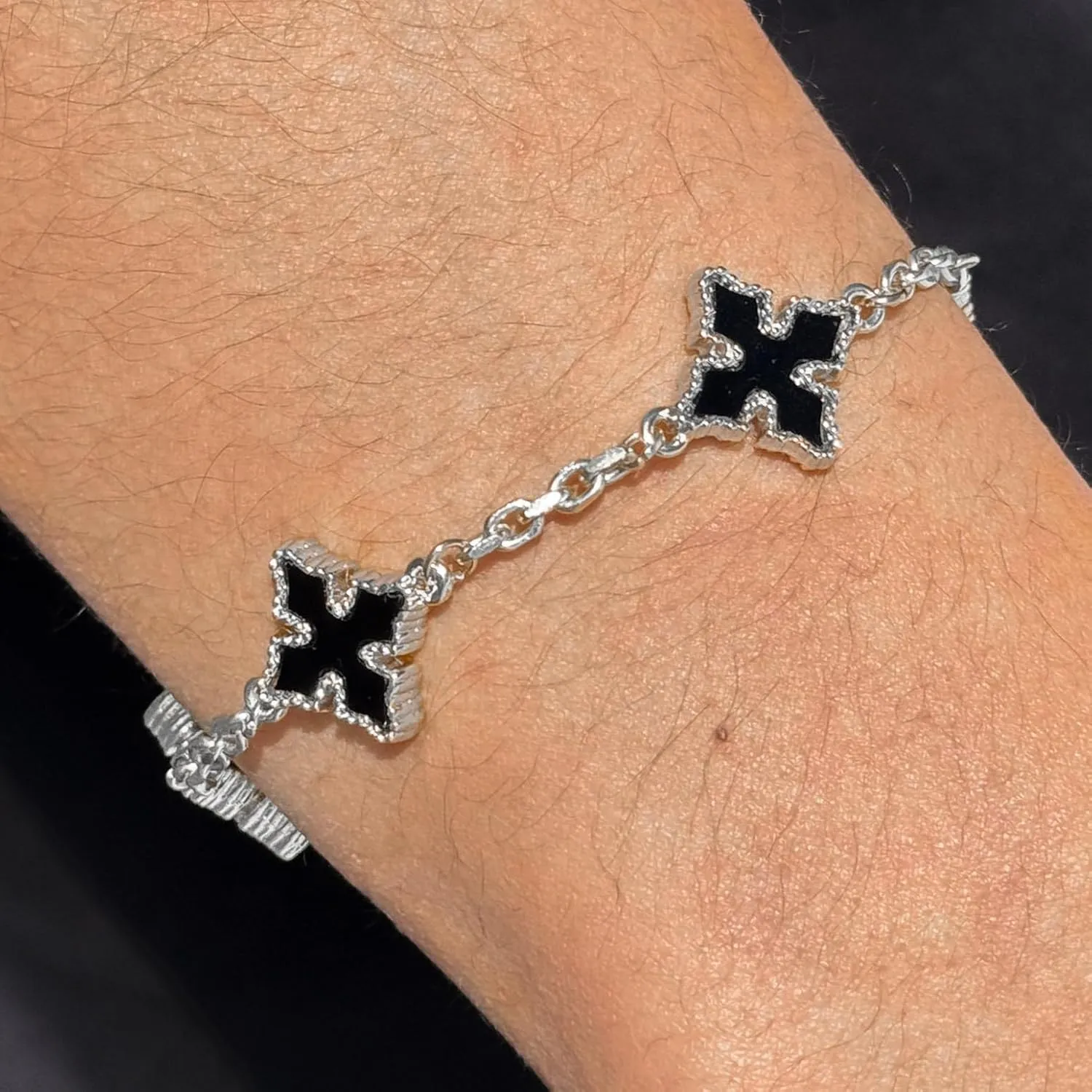 ICE STAR Mens 17mm Multi-Cross Link Bracelet  Double-Sided Charms, Minimalist Streetwear Jewelry, Gift for Him
