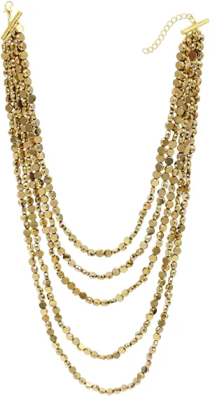 idealway Multi-Strand Gold Beaded Necklace, 5-Layer Cascade Design, Fashion Statement Jewelry