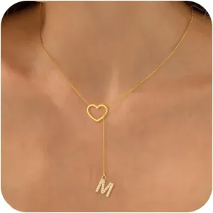 Initial Heart Necklace for Women 14k Gold Plated Cubic Zirconia Letter Pendant Necklace Dainty Necklaces for Women Trendy Y Necklace Fashion Gold Jewelry Gifts